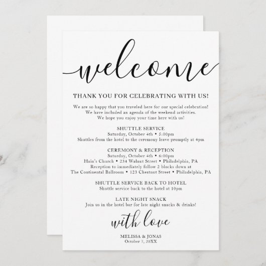 kalligrafie wit bruiloft klassiek programmakaart (Voorkant / Achterkant)