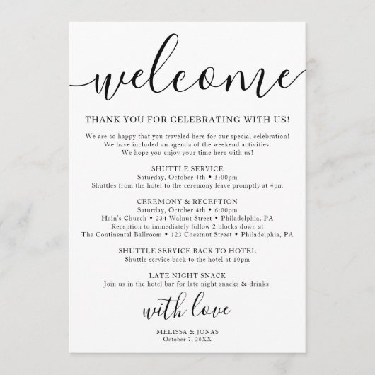 kalligrafie wit bruiloft klassiek programmakaart (Voorkant)