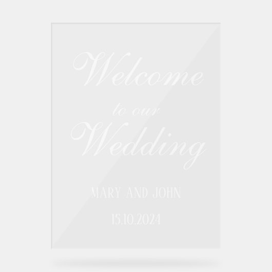 Kalligrafie wit Elegant script bruiloft welkom Acryl Bord (Voorkant)
