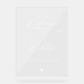 kalligrafie wit script bruiloft welkom acryl bord (Voorkant)