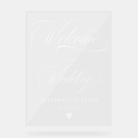 kalligrafie wit script bruiloft welkom acryl bord (Voorkant)