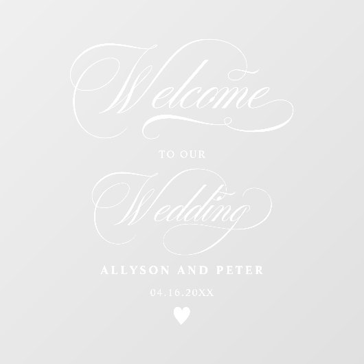 kalligrafie wit script bruiloft welkom raamsticker (Vel)