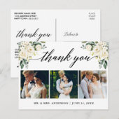 Kalligrafie Witte Bloem Bruiloft Dank Je Briefkaart (Voorkant / Achterkant)