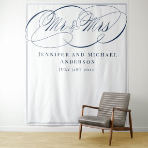 Kalligrafie Witte Navy Mr & Mrs Trouw Achtergrond Wandkleed