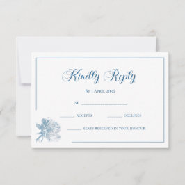 Kalligrafie Witte Stof Blauw Bloemmotief RSVP Trou Notitiekaartje