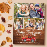 Kalligrafie Wood Thanksgiving Truck 4 foto's Feestdagenkaart<br><div class="desc">Rustieke Wood Fun Kalligrafie Script Waterverf  Rode Vrachtwagen met Pompoenen en Herfstbladeren - Happy Thanksgiving 4 Foto Briefkaart</div>