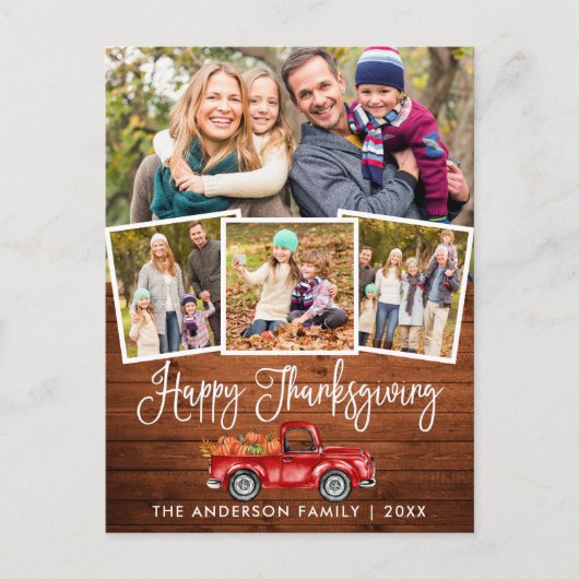 Kalligrafie Wood Thanksgiving Truck 4 foto's Feestdagenkaart (Voorkant)