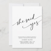 Kalligrafie Ze zei ja Minimalistisch Vrijgezellenf Kaart (Voorkant)