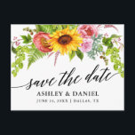 Kalligrafie Zonnebloem Boho Floral Save the Date Briefkaart<br><div class="desc">Moderne Kalligrafie,  Waterverf Zonnebloem Boho Bloemen met Rozen en Pioenen Save The Date Verloving Aankondiging Briefkaart</div>