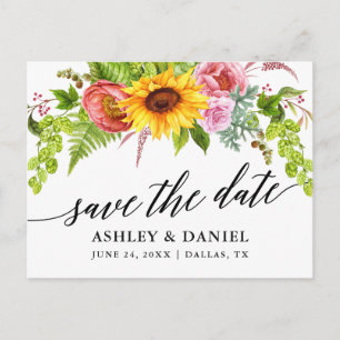 Kalligrafie Zonnebloem Boho Floral Save the Date Briefkaart