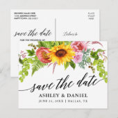 Kalligrafie Zonnebloem Boho Floral Save the Date Briefkaart (Voorkant / Achterkant)