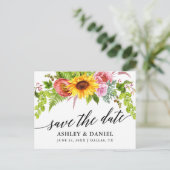 Kalligrafie Zonnebloem Boho Floral Save the Date Briefkaart (Staand voorkant)
