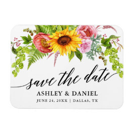 Kalligrafie Zonnebloem Boho Floral Save the Date Magneet