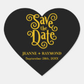 Kalligrafie Zwart Goud Bruiloft Save the Date Hart Sticker (Voorkant)