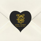 Kalligrafie Zwart Goud Bruiloft Save the Date Hart Sticker