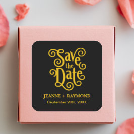 Kalligrafie Zwart Goud Bruiloft Save the Date Vierkante Sticker