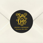 Kalligrafie Zwart Goud Save the Date Bruiloft Ronde Sticker