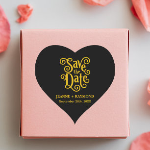 Kalligrafie Zwart Goud Trouw Save the Date Hart Sticker