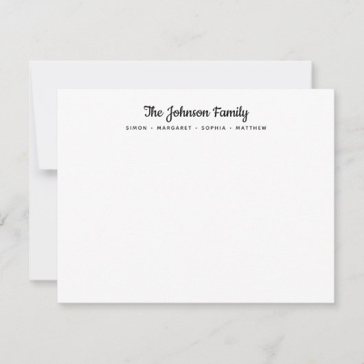 Kalligrafie Zwart Script Familienaam Stationery Notitiekaartje (Voorkant)
