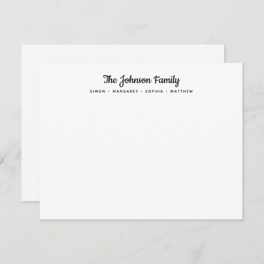 Kalligrafie Zwart Script Familienaam Stationery Notitiekaartje (Voorkant / Achterkant)