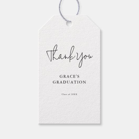 Kalligrafie Zwart-wit Afstuderen Dank u Cadeaulabel (Voorkant)