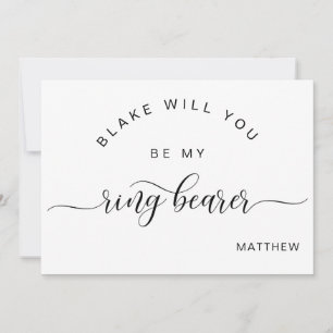 Kalligrafie Zwart-wit Be My Ring Bearer Kaart Notitiekaartje