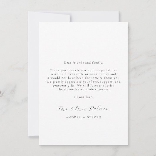 Kalligrafie Zwart-wit bruiloft bedankkaart (Achterkant)