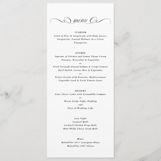 Kalligrafie Zwart-wit formele bruiloft Menu (Voorkant)