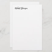 Kalligrafie Zwart Wit Gepersonaliseerde Plain Mode Briefpapier (Voorkant / Achterkant)