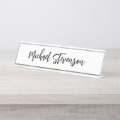 Kalligrafie Zwart Wit Gepersonaliseerde Plain Mode Bureau Naambordje (Voorkant)