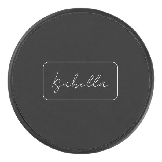 Kalligrafie Zwart Wit Plain Creatieve Moderne Naam Hockey Puck (Voorkant)