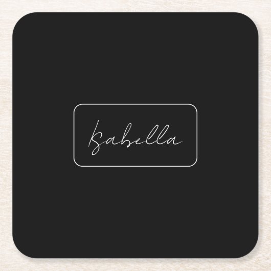 Kalligrafie Zwart Wit Plain Creatieve Moderne Naam Kartonnen Onderzetters (Voorkant)