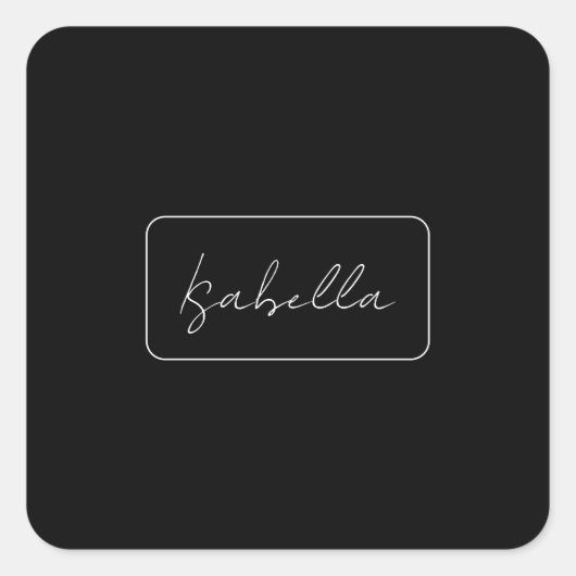Kalligrafie Zwart Wit Plain Creatieve Moderne Naam Vierkante Sticker (Voorkant)