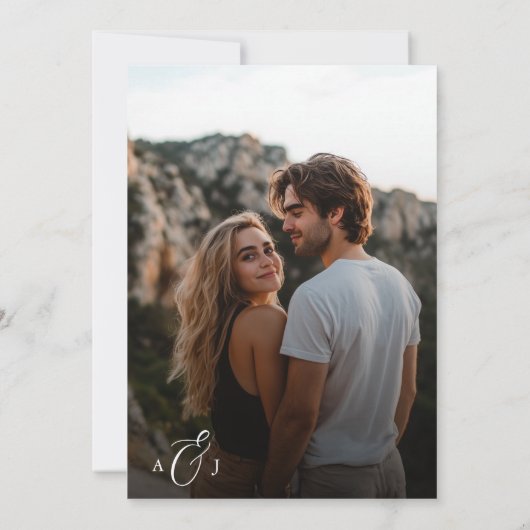 Kalligrafie Zwart Wit Rustiek Boho Fotobruiloft Kaart (Achterkant)