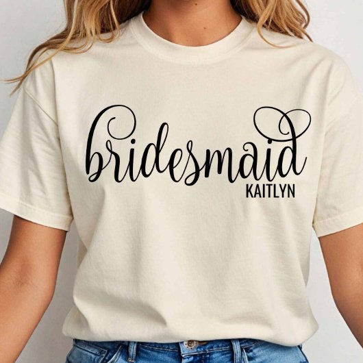 Kalligrafie Zwarte Script Bruidsmeisje Bachelorett T-shirt