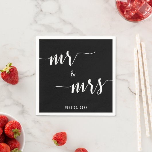 Kalligrafie Zwarte Trouwservetten Servet (Insitu)