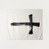 Kalligrafieborstel Kruis Christelijk Modern Crucif Wandkleed (Voorkant (horizontaal))