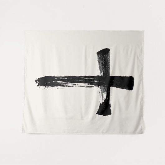 Kalligrafieborstel Kruis Christelijk Modern Crucif Wandkleed (Voorkant (horizontaal))