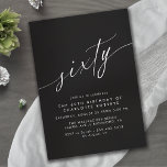 kalligrafieschrift | Elegant Zwart 60ste verjaarda Kaart<br><div class="desc">Elegante en simplistische uitnodigingen voor de 60e verjaardag met kop "zestig" tekst in een handgeschreven script. Wit lettertype op een contrasterende zwarte achtergrond.</div>