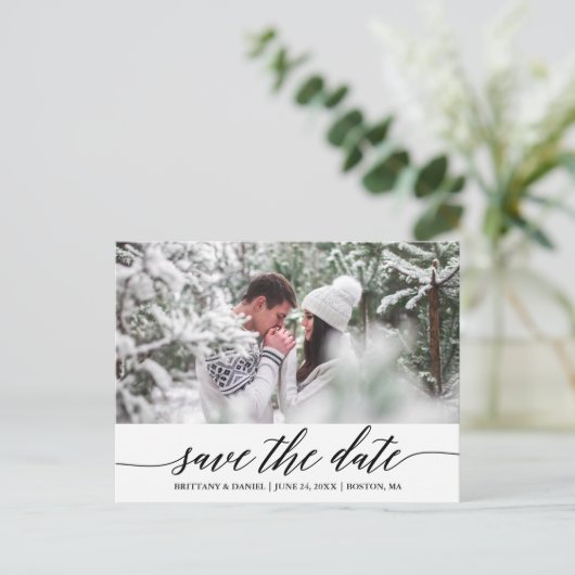 Kalligrafiescript De datumfoto opslaan Briefkaart (Staand voorkant)