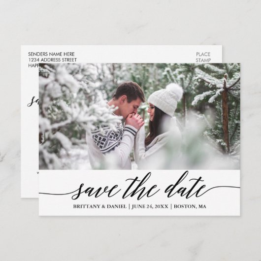 Kalligrafiescript De datumfoto opslaan Briefkaart (Voorkant / Achterkant)