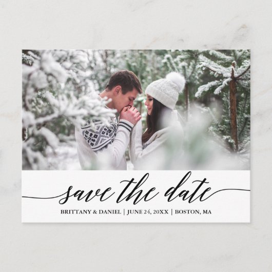 Kalligrafiescript De datumfoto opslaan Briefkaart (Voorkant)