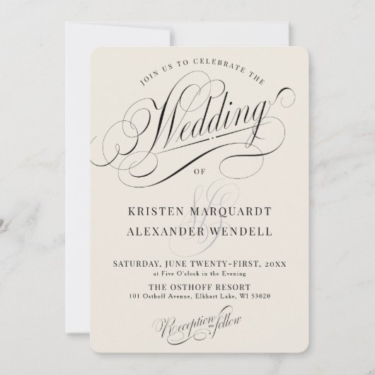  kalligrafiescript Elegant ivoren bruiloft Kaart (Voorkant)