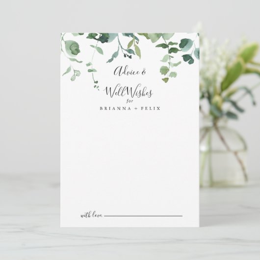 Kalligrafiescript Foliage Wedding Well Wishes Advieskaart (Staand voorkant)