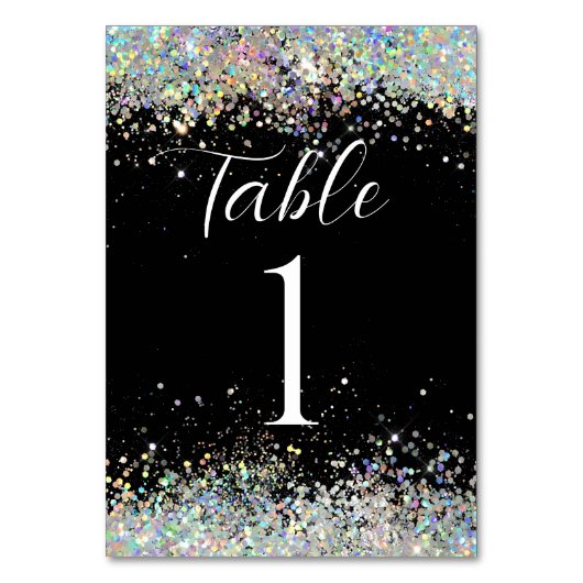 Kalligrafiescript Holografisch Glitter Zwart Kaart (Achterkant)