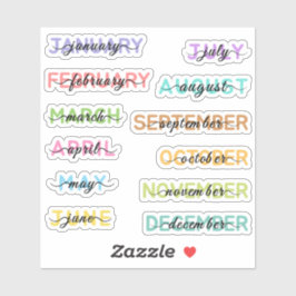 Kalligrafiescript Kleurrijke maanden van het jaar Sticker