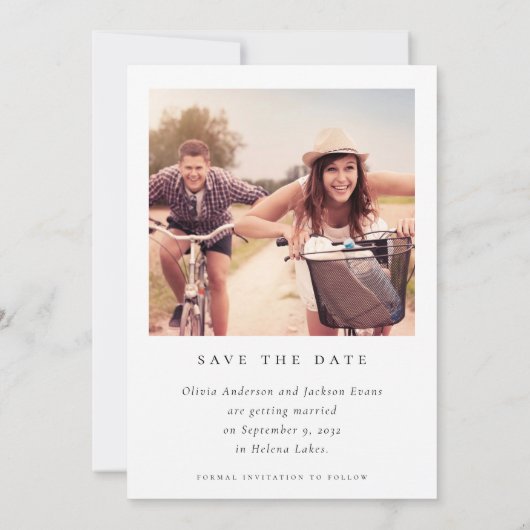 Kalligrafiescript Moderne fotobruiloft Save The Date (Achterkant)