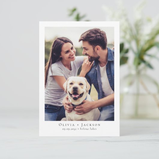 Kalligrafiescript Moderne fotobruiloft Save The Date (Staand voorkant)