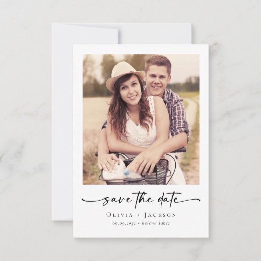 Kalligrafiescript Moderne fotobruiloft Save The Date (Voorkant)