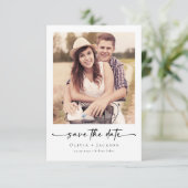Kalligrafiescript Moderne fotobruiloft Save The Date (Staand voorkant)